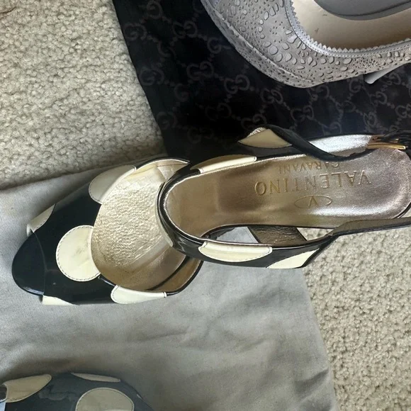 Valentino Black and Cream Polka Dot Heels - Picture 3 of 5